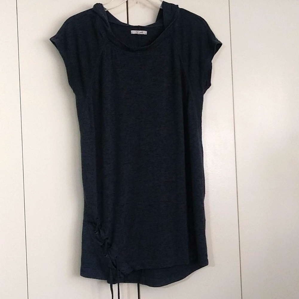Womens short sleeve hoodie dark grey